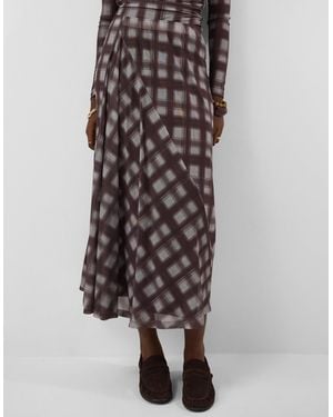Accessorize Check Print Mesh Midi Skirt - Brown