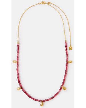 Accessorize 14Ct-Plated Teardrop Strawberry Quartz Necklace - White