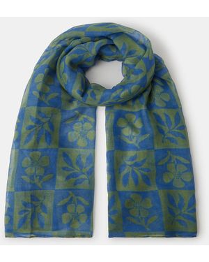 Accessorize Lightweight Flower Tile Print Scarf - Blue
