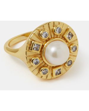 Accessorize 14Ct-Plated Pearl Coin Ring - Metallic
