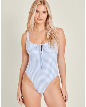 Accessorize Gingham Seersucker Swimsuit - Blue