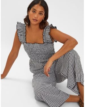 Accessorize Cotton Gingham Wide Leg Jumpsuit - Blue