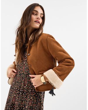 Accessorize Floral Embroidered Suedette Jacket - Brown