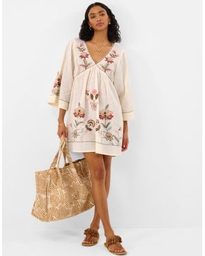 Accessorize Floral Embroidered Mini Kaftan - Natural
