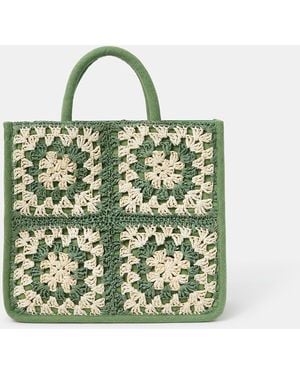 Accessorize Crochet Raffia Handbag - Green