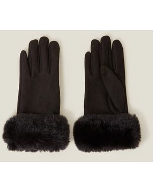 Accessorize Suedette Faux Fur Cuff Gloves - Black