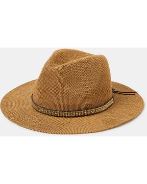 Accessorize Metallic Trim Fedora Hat - Brown
