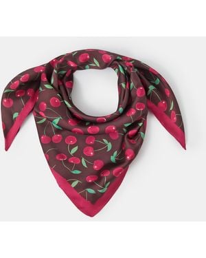 Accessorize Cherry Print Square Satin Scarf - Red