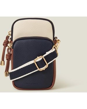 Accessorize Pu Webbing Strap Zip Phone Bag, & Cream - Blue