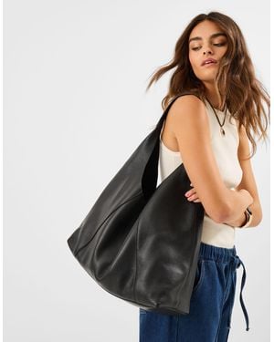 Accessorize Large Slouchy Leather Shoulder Bag - Black