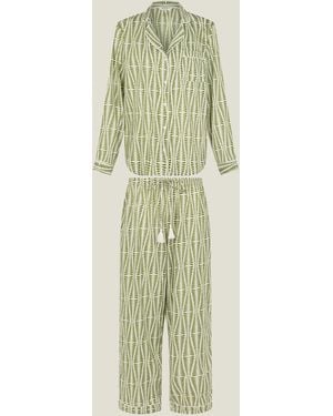 Accessorize Leafy Block Print Long Pyjamas Set Green