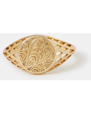 Accessorize 14Ct-Plated Filigree Signet Ring - Metallic