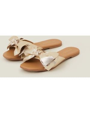 Accessorize Metallic Bow Slide Sandals - Natural