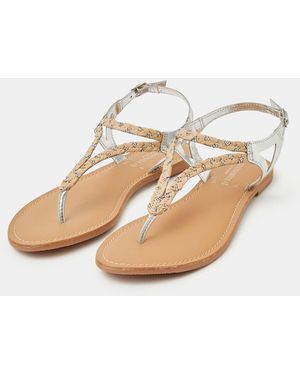 Accessorize Diamanté Braid Leather Sandals - Pink