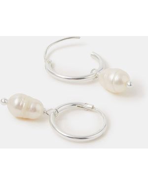 Accessorize Sterling Pearl Hoop Earrings - White