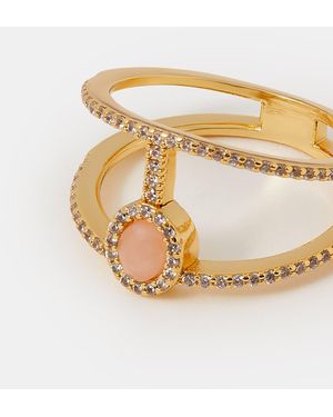 Accessorize 14Ct-Plated Rose Quartz Double Band Ring - Brown