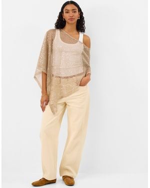 Accessorize Sheer Sequin Poncho - Natural