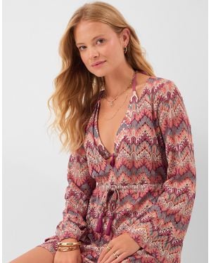 Accessorize Long Sleeve Crochet Mini Beach Dress - Red