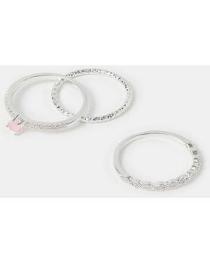 Accessorize 3-Pack Sterling-Plated Sparkle Rings - Metallic