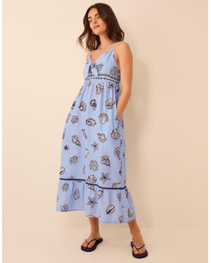 Accessorize Cotton Shell Print Midi Dress - Blue