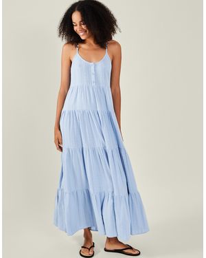 Accessorize Daisy Jacquard Strappy Tiered Maxi Dress - Blue