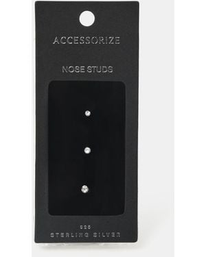 Accessorize 3-Pack Sterling Diamanté Nose Studs - Black