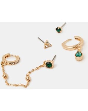 Accessorize 4-Pack Gemstone Stud & Hoop Earrings - Green