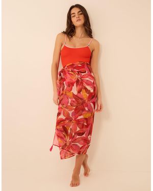 Accessorize Floral Print Sarong - Red