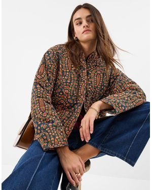 Accessorize Paisley Print Cotton Floral Quilted Jacket - Blue