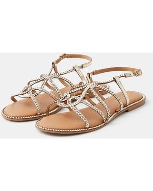 Accessorize Metallic Braided Leather Sandals - White