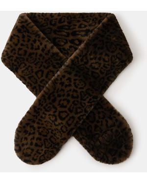 Accessorize Faux Fur Leopard Print Stole Scarf - Black