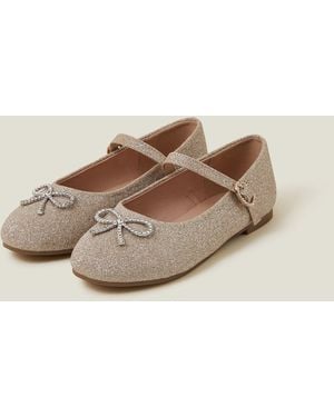 Accessorize Diamante Bow Glitter Ballet Flats - Natural