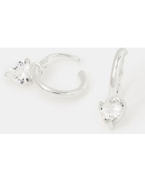 Accessorize Sterling Diamanté Heart Drop Hoop Earrings - Natural