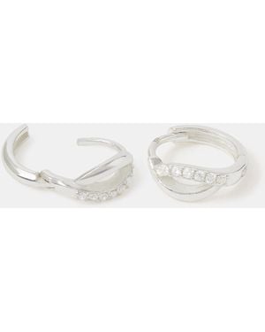 Accessorize Sterling Diamanté Twist Hoop Earrings - White