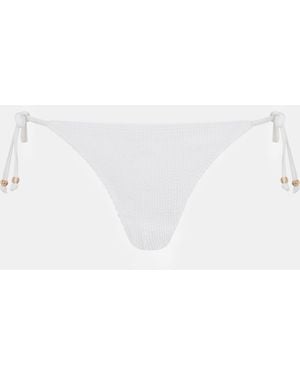 Accessorize Crinkle Texture Bead Tie Side Bikini Bottoms - White