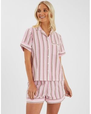 Accessorize Stripe Seersucker Short Pyjamas Set - Red