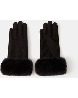 Accessorize Fluffy Faux Suede Gloves - Black