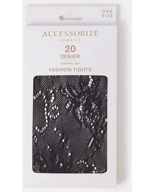 Accessorize 20 Denier Control Top Lace Tights - White