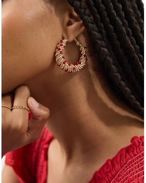 Accessorize Statement Beaded Hoop Earrings - Red