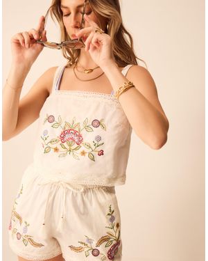 Accessorize Floral Embroidered Lace Trim Cami Top - Natural