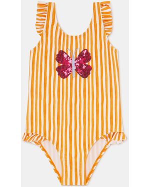 Accessorize Butterfly Embellished Stripe Swimsuit - Orange