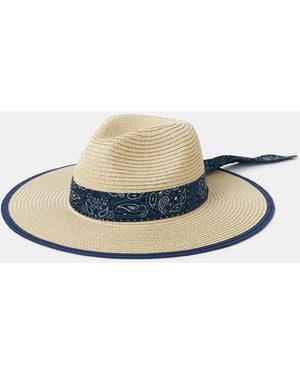 Accessorize Cream & Bandana Straw Fedora Hat - White