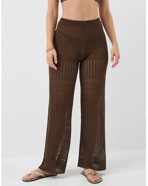 Accessorize Wide Leg Loose Fit Trousers Regular Crochet Knit, Dark - Brown