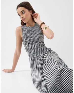 Accessorize Cotton Gingham Print Drop Waist Maxi Dress - Grey