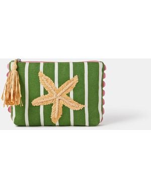 Accessorize Raffia Starfish Stripe Pouch - Green