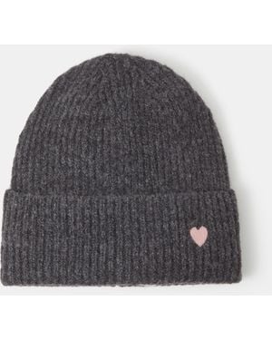 Accessorize Heart Embroidered Beanie Hat - Grey