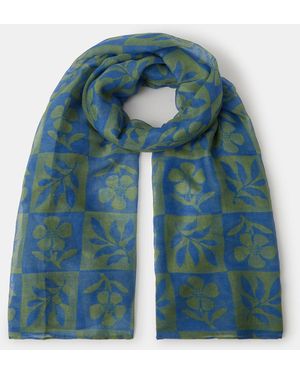 Accessorize Lightweight Flower Tile Print Scarf - Blue