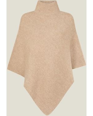 Accessorize High Neck Rib Knit Poncho - Natural