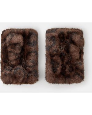 Accessorize Faux Fur Fingerless Gloves - Brown