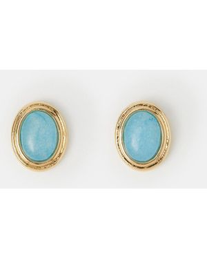 Accessorize 14Ct-Plated Oval Quartz Stud Earrings - Blue